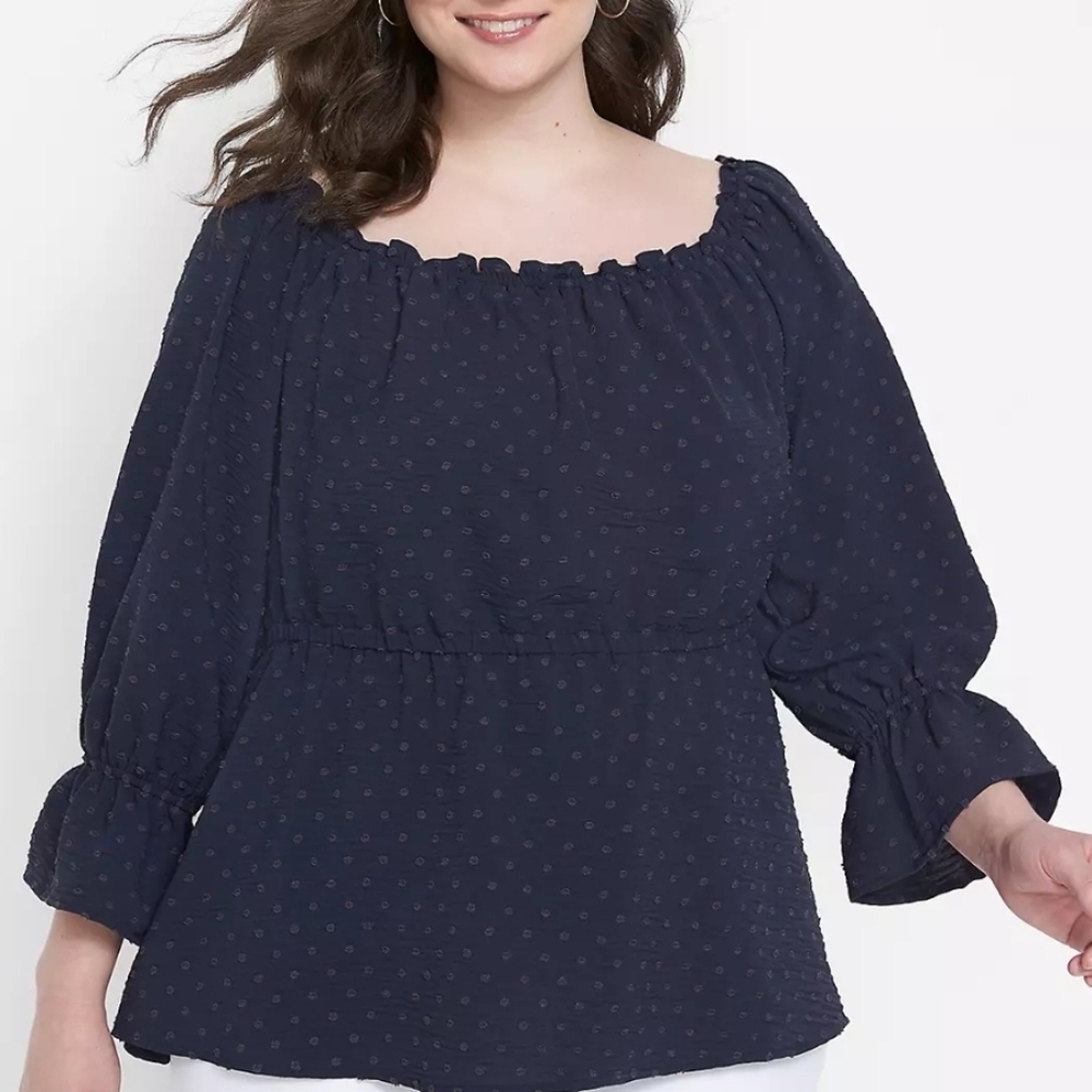 Lane Bryant Pkus Size Off-The-Shoulder Elastic-Waist Blouse